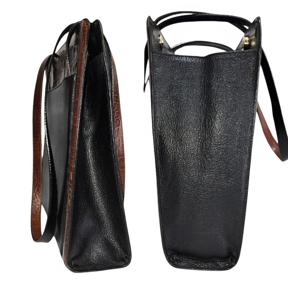 Bally 1980s Black Leather & Croc Embossed Trim Vertical Kelly Bag And Wallet - Picture 4 of 14